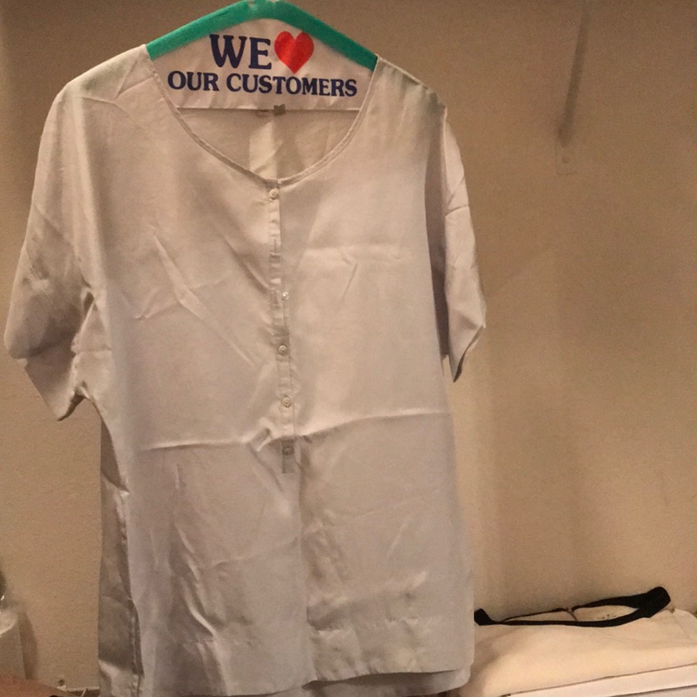 Calypso St. Barth short sleeve light blue silk top